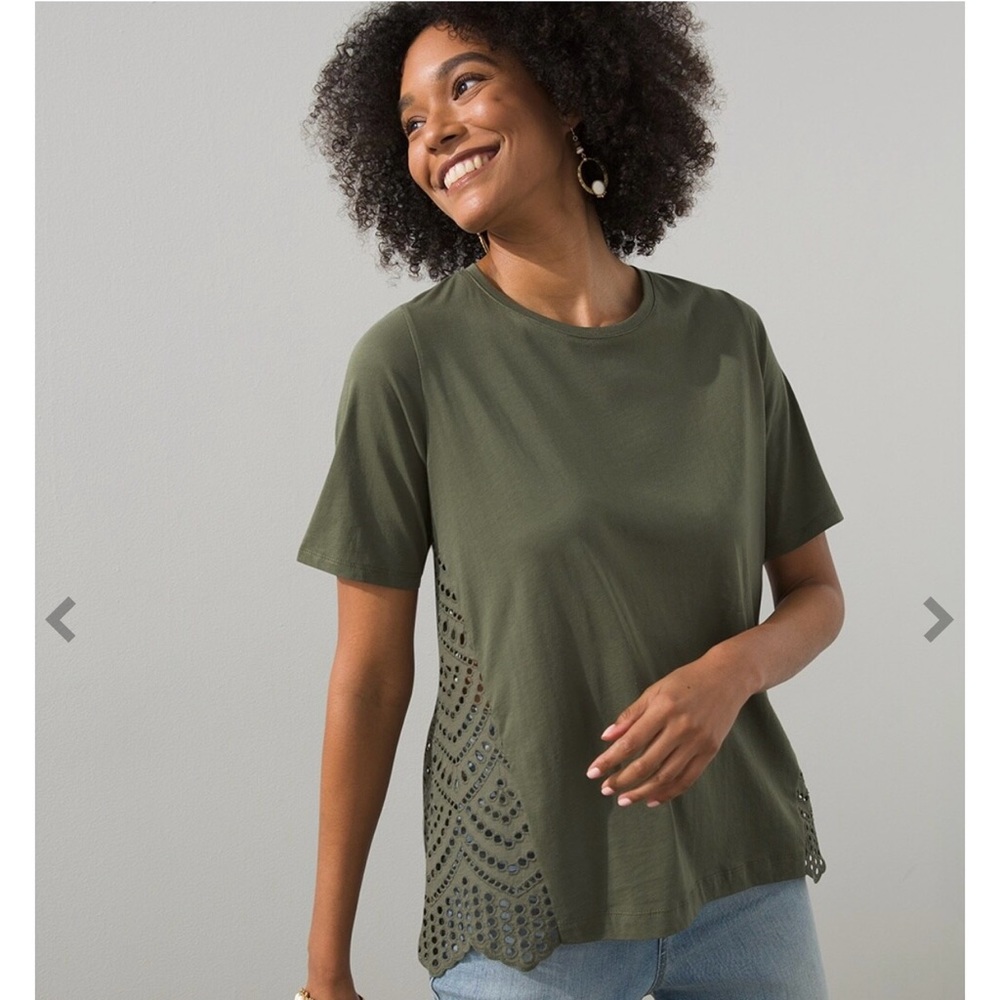 Chico’s Eyelet Knot top in Olive Green